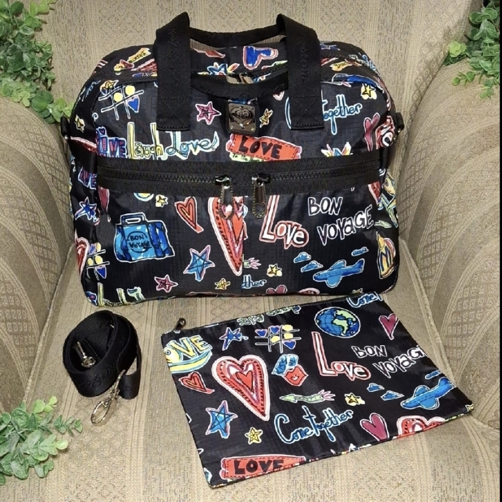 Brighton Collectible Love Scribble Round Duffel Bag With Pouch